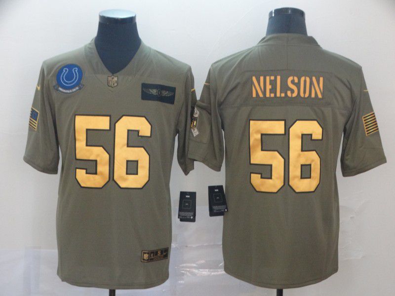 Men Indianapolis Colts 56 Nelson Gold Nike Olive Salute To Service Limited NFL Jersey